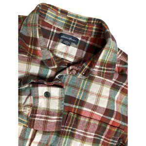 Eddie Bauer Mens Brown Plaid Flannel Size Medium Long Sleeve Button‎ Up